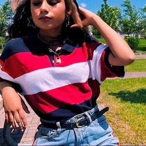 Mens Large Striped Collared Shirt